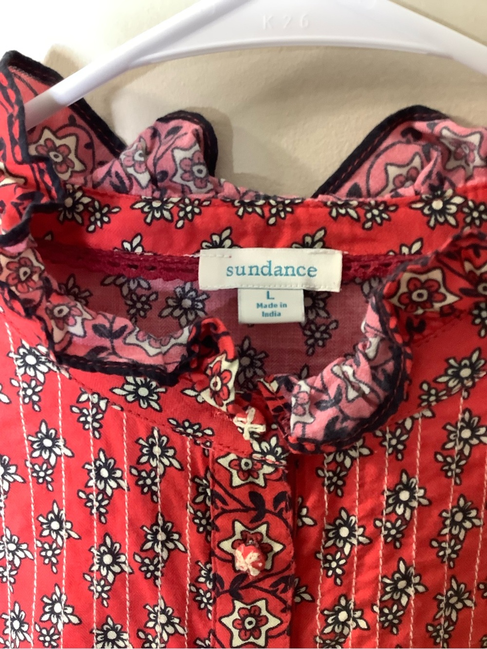 Sundance Cotton Floral Ruffle-Trim Blouse - Picture 3 of 5